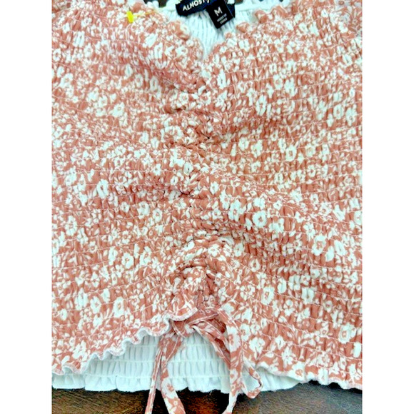 Almost Famous Top Womens M Floral Square Back Boho Rose Peasant Crop Blouse NWOT - Picture 4 of 9